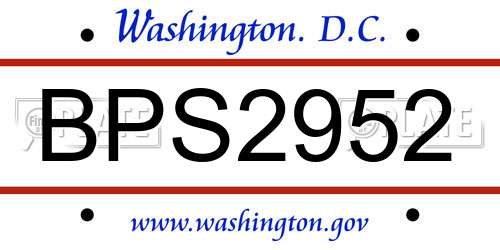 BPS2952 District Of Columbia License Plate