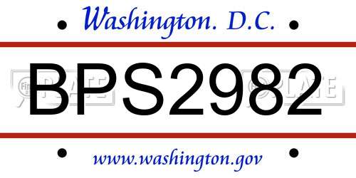 BPS2982 District Of Columbia License Plate