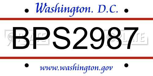 BPS2987 District Of Columbia License Plate