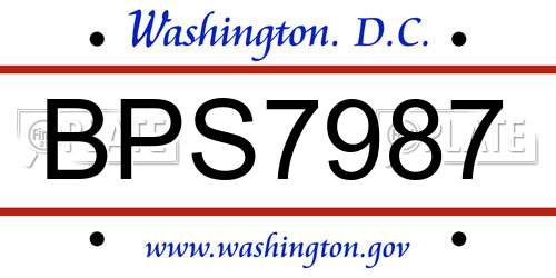 BPS7987 District Of Columbia License Plate