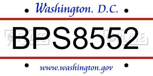 BPS8552 District Of Columbia License Plate
