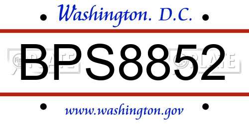 BPS8852 District Of Columbia License Plate