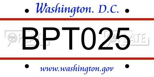 BPT025 District Of Columbia License Plate