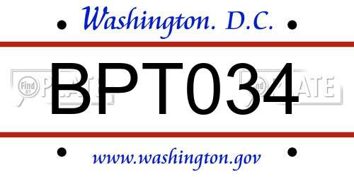 BPT034 District Of Columbia License Plate