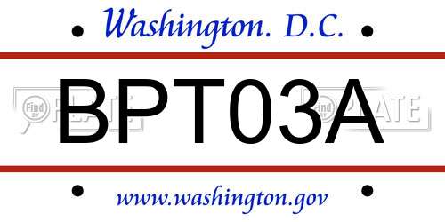 BPT03A District Of Columbia License Plate