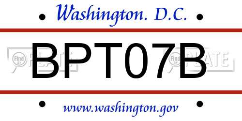 BPT07B District Of Columbia License Plate