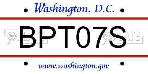 BPT07S District Of Columbia License Plate