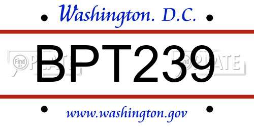 BPT239 District Of Columbia License Plate