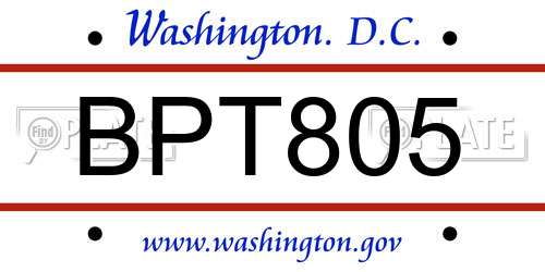 BPT805 District Of Columbia License Plate