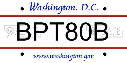 BPT80B District Of Columbia License Plate