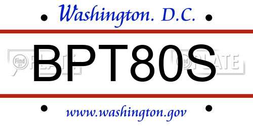 BPT80S District Of Columbia License Plate