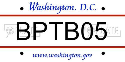 BPTB05 District Of Columbia License Plate