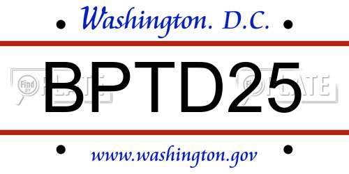 BPTD25 District Of Columbia License Plate