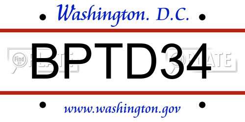 BPTD34 District Of Columbia License Plate