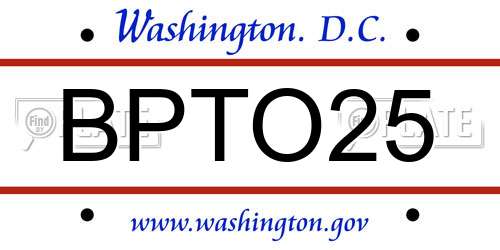 BPTO25 District Of Columbia License Plate