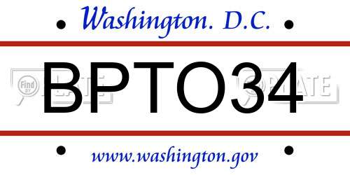 BPTO34 District Of Columbia License Plate