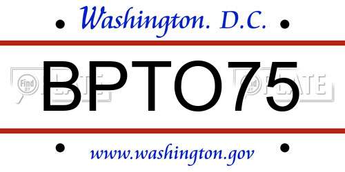 BPTO75 District Of Columbia License Plate