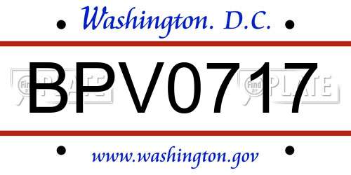 BPV0717 District Of Columbia License Plate