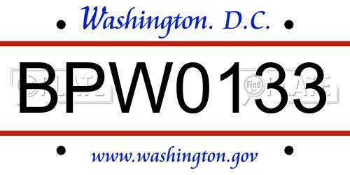 BPW0133 District Of Columbia License Plate
