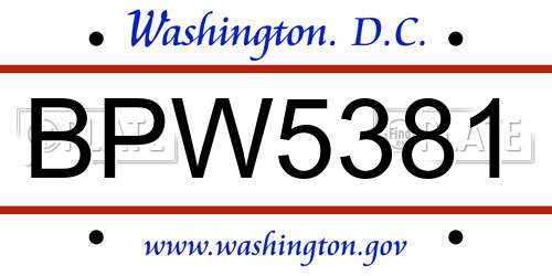 BPW5381 District Of Columbia License Plate