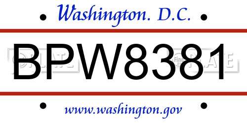 BPW8381 District Of Columbia License Plate