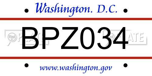 BPZ034 District Of Columbia License Plate