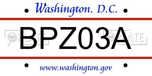BPZ03A District Of Columbia License Plate