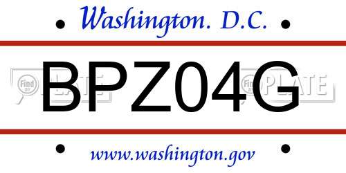 BPZ04G District Of Columbia License Plate