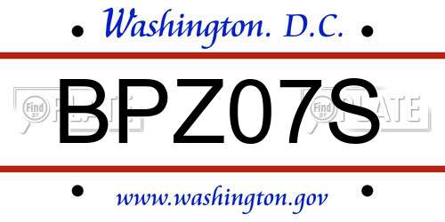 BPZ07S District Of Columbia License Plate
