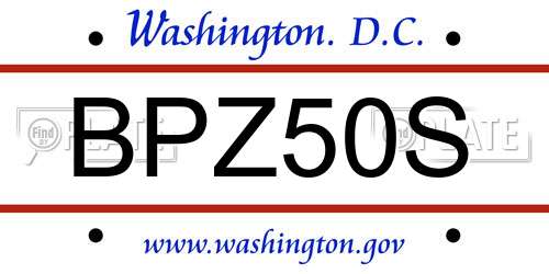 BPZ50S District Of Columbia License Plate