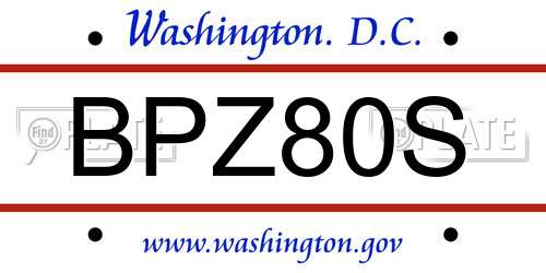 BPZ80S District Of Columbia License Plate