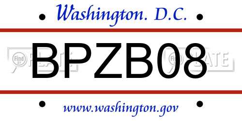 BPZB08 District Of Columbia License Plate