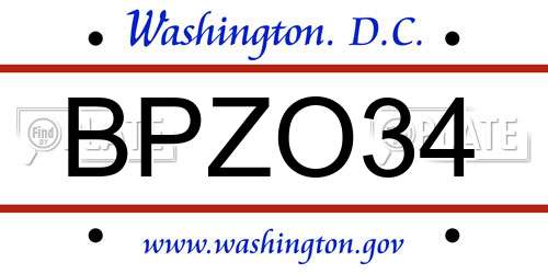 BPZO34 District Of Columbia License Plate