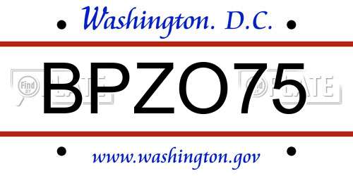 BPZO75 District Of Columbia License Plate