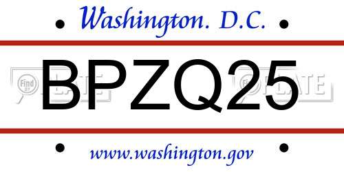 BPZQ25 District Of Columbia License Plate
