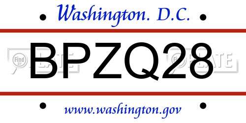 BPZQ28 District Of Columbia License Plate