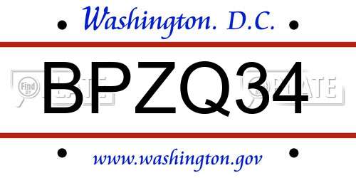 BPZQ34 District Of Columbia License Plate