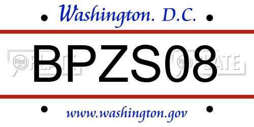 BPZS08 District Of Columbia License Plate