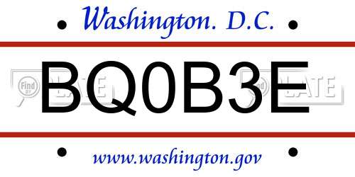 BQ0B3E District Of Columbia License Plate