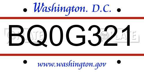 BQ0G321 District Of Columbia License Plate