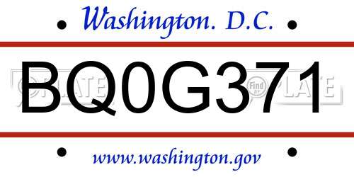 BQ0G371 District Of Columbia License Plate