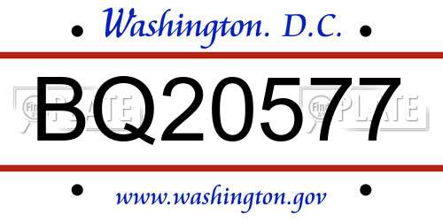 BQ20577 District Of Columbia License Plate