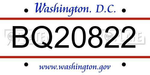 BQ20822 District Of Columbia License Plate