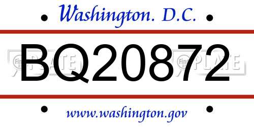 BQ20872 District Of Columbia License Plate