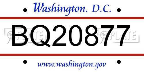BQ20877 District Of Columbia License Plate