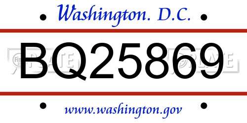 BQ25869 District Of Columbia License Plate
