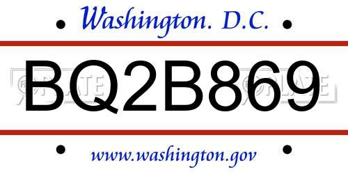 BQ2B869 District Of Columbia License Plate