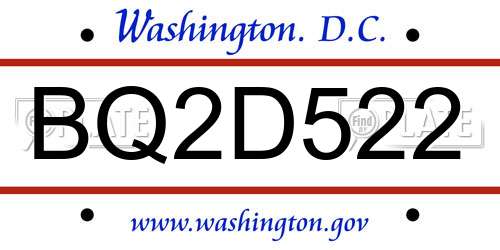 BQ2D522 District Of Columbia License Plate