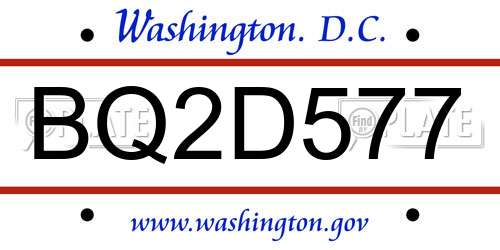 BQ2D577 District Of Columbia License Plate