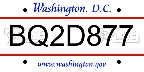 BQ2D877 District Of Columbia License Plate